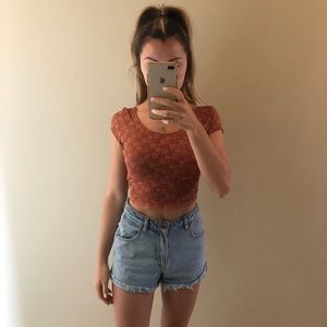 Burnt orange lace crop top